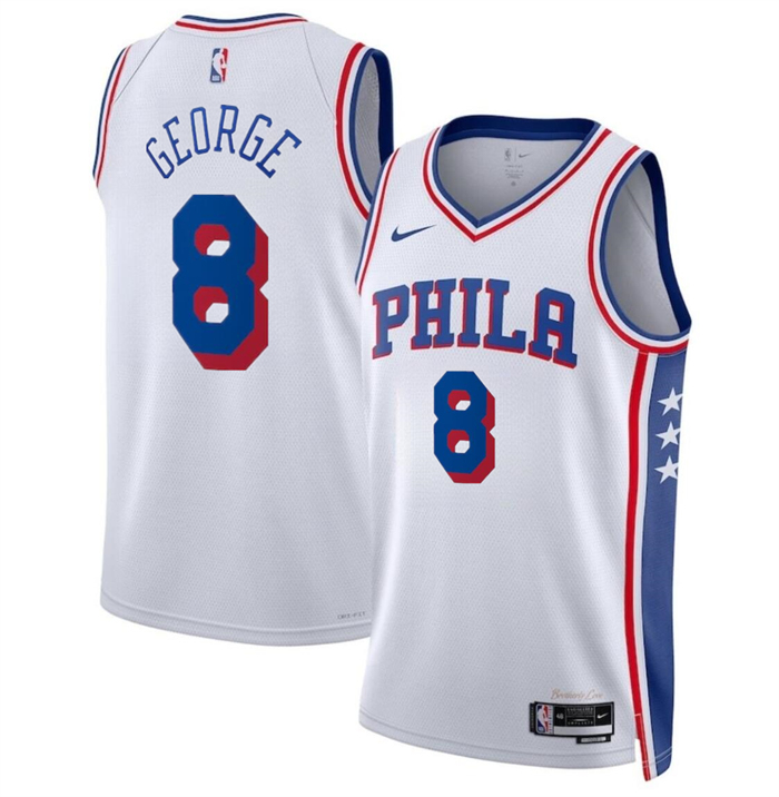Men's Philadelphia 76ers #8 Paul George White Association Edition Stitched Jersey